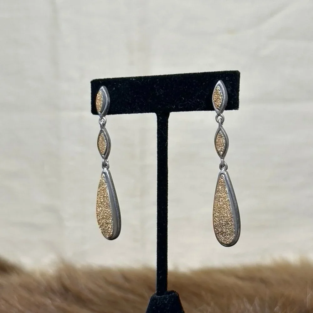 Marcia Moran Gold & Silver Vintage Dangle Earrings - Picture 2 of 3